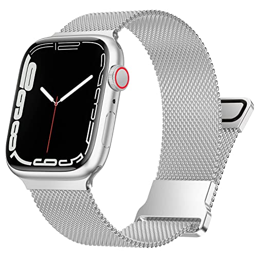 Metall Armband Kompatibel mit Apple Watch Armband 38mm 40mm 41mm,Metal Mesh Edelstahl Uhrenarmband mit Magnet für iWatch Series Ultra/8/7/SE/6/5/4/3/2/1 Damen Herren(38/40/41mm,Silber) von Fengyiyuda