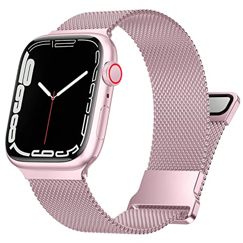 Metall Armband Kompatibel mit Apple Watch Armband 42mm 44mm 45mm 49mm,Metal Mesh Edelstahl Uhrenarmband mit Magnet für iWatch Series Ultra/8/7/SE/6/5/4/3/2/1 Damen Herren(42/44/45/49mm,Rosa von Fengyiyuda
