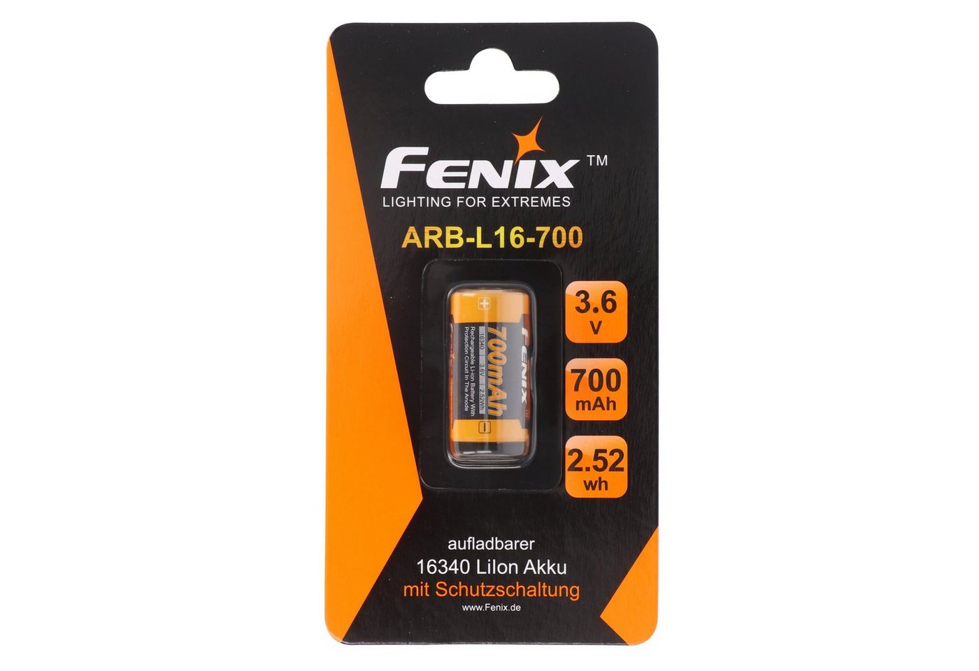 Fenix CR123 A Li-ion Batterie wiederaufladbar 3,6-3,7 Volt min.700mAh, typi Akku 820 mAh (3,7 V) von Fenix