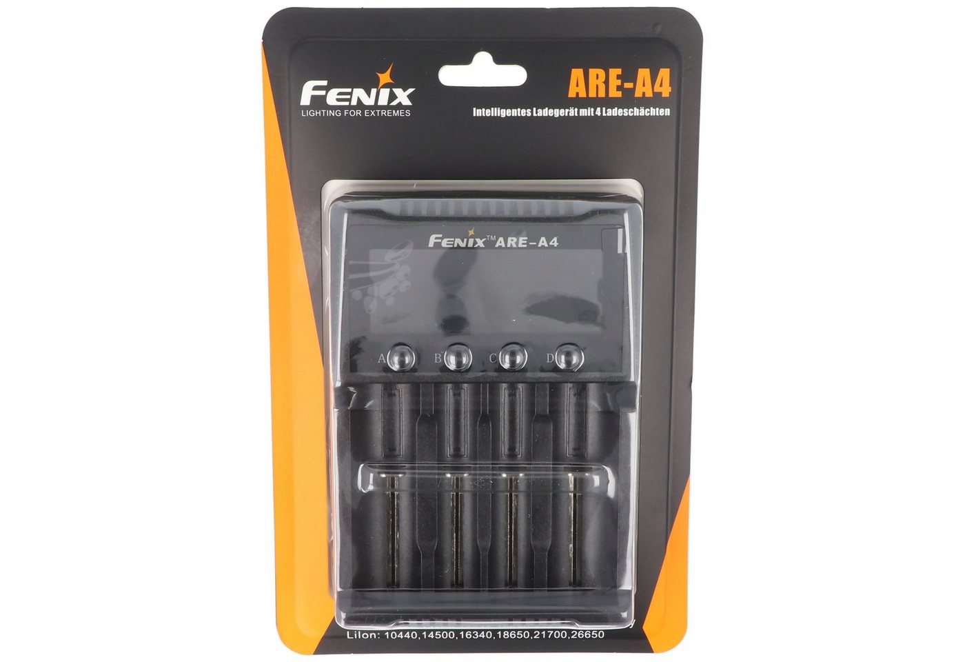 Fenix Fenix ARE-A4 Ladegerät für Li-ion 18650, 21700, AA, AAA, C, 26650 läd Rundzellen-Lader Fenix Fenix ARE-A4 Ladegerät für Li-ion 18650, 21700, AA, AAA, C, 26650 läd Rundzellen-Lader von Fenix