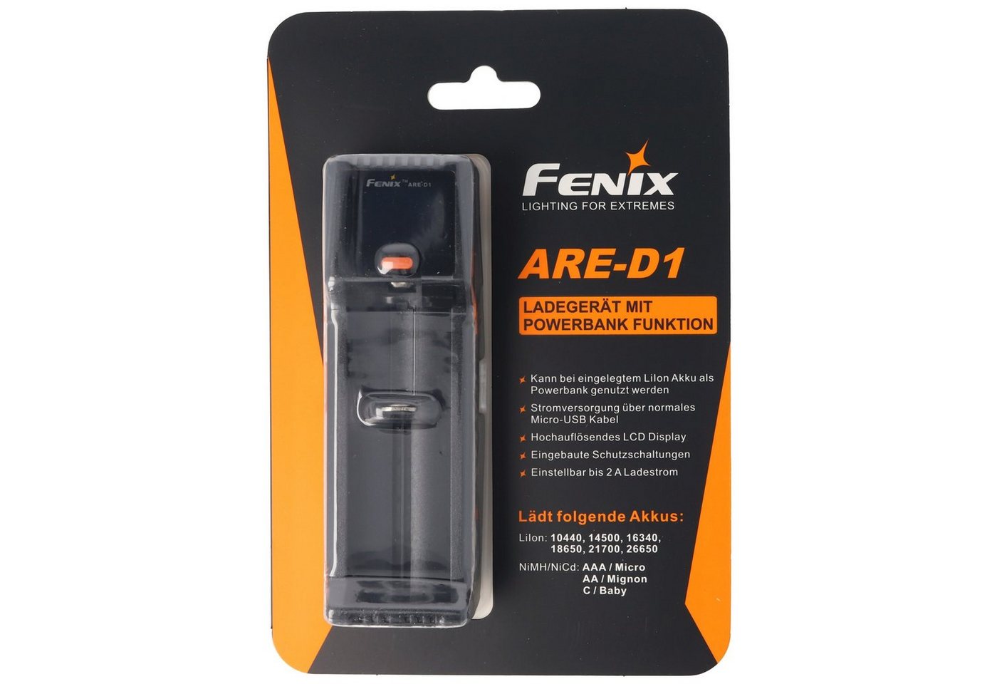 Fenix Fenix ARE-D1 Einschacht-Ladegerät passend für 21700, 18650, 26650, 16 Rundzellen-Lader von Fenix