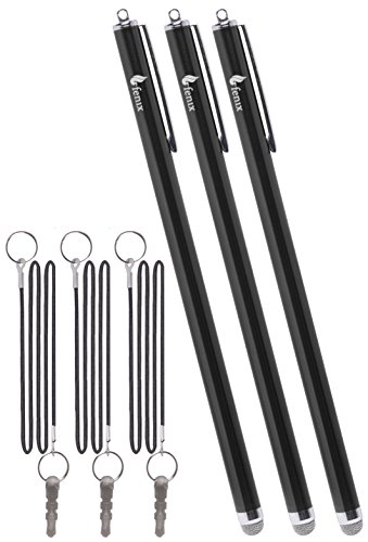 Fenix XXL Extra langer Micro-Strick-Hybridfaserspitze, universeller Stylus-Stift (18 cm) mit 38,1 cm elastischem Lanyard, 3 Stück, Schwarz von Fenix