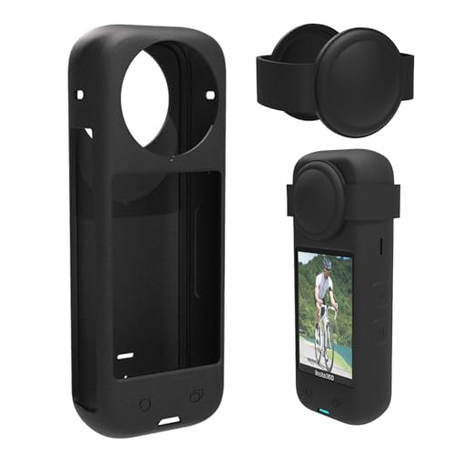 Fenmaru Silikon-Schutzhülle kompatibel mit Insta360 x4,Insta360 x4 Panorama-Sportkamera staubdichte, sturzsichere Schutzhülle + Objektivkappe (Black) von Fenmaru
