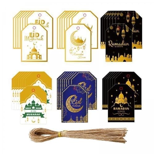 Fenteer 2x Ramadan Mubarak Etiketten mit Schnurverzierung Dekorative Ramadan Etiketten Eid Mubarak Geschenkanhänger für Festivals, Blumen, Blumensträuße, von Fenteer