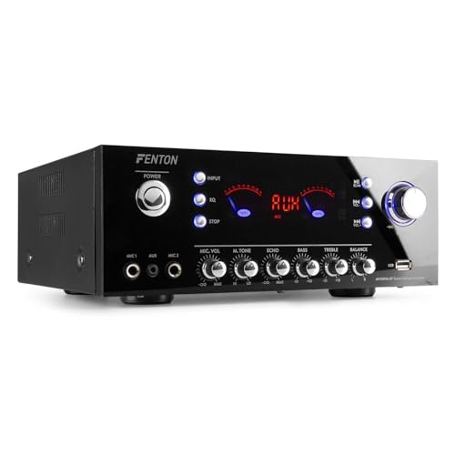 Fenton AV120FM-BT Mini Verstärker mit Bluetooth 2x60W FM-Radio, USB MP3, AUX, 2X MIC Echo, EQ - Kompakter HiFi Verstärker HiFi Stereo für Karaoke, Radio Receiver HiFi Amplifier - Schwarz von Fenton