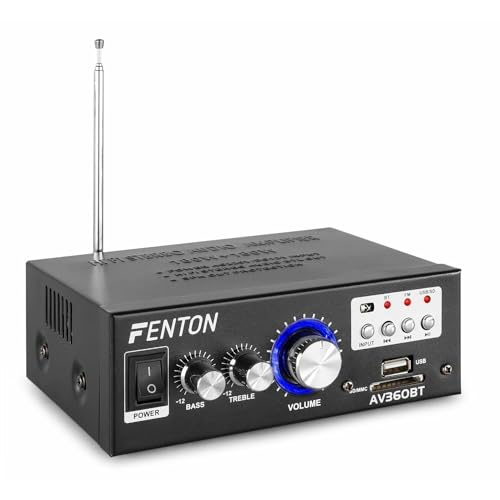 Fenton AV360BT Mini Verstärker mit Bluetooth, 2x40 Watt, MP3-Player Fernbedienung USB/SD FM-Radio Receiver - Kompakter Hi-Fi-Mini-Verstärker Stereo für Zuhause - Schwarz von Fenton