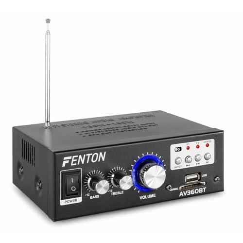 Fenton AV360BT Mini Verstärker mit Bluetooth, 2x40 Watt, MP3-Player Fernbedienung USB/SD FM-Radio Receiver - Kompakter Hi-Fi-Mini-Verstärker Stereo für Zuhause - Schwarz von Fenton