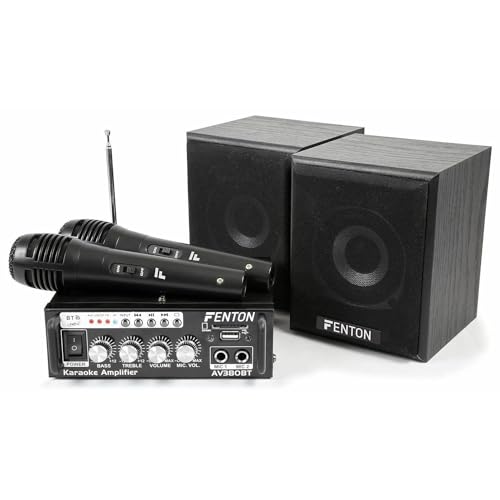 Fenton AV380BT Karaoke Anlage mit 2 Mikrofonen, Plug & Play Set mit Lautsprecherset und einem 240-Watt-Verstärker mit Bluetooth und USB, SD, MP3-Player von Fenton