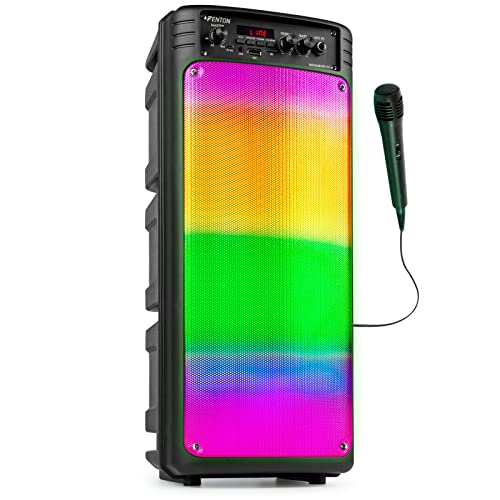 Fenton Boombox340 Bluetooth Party-Box mit Mikrofon, Akku und LED-Disco-Beleuchtung - 120W Musikbox, Karaoke Box, mobiler Partylautsprecher mit Lichteffekt USB, Micro SD von Fenton