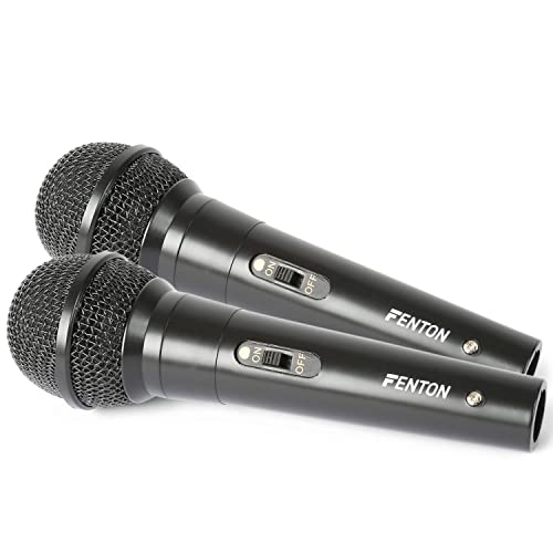 Fenton DM100-2X Dynamisches Mikrofon Set, 3 Meter Mikrofonkabel mit XLR Anschluss und 6,35 Klinkenstecker, EIN/Aus Schalter, Perfekt für Karaoke und DJs von Fenton