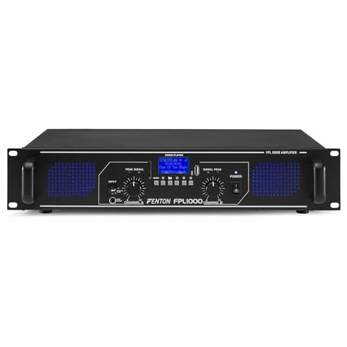 Fenton FPL1000 PA Verstärker 1000 Watt, 3 Kanal Endstufe, Digitalverstärker mit Bluetooth, AUX, USB, MP3-Player, Mehrkanal Leistungsverstärker, Amplifier, Schwarz von Fenton