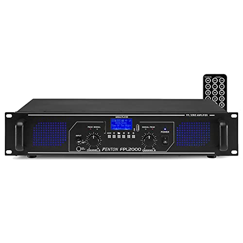 Fenton FPL2000 PA Verstärker 2000 Watt, 3 Kanal Endstufe, Digitalverstärker mit Bluetooth, AUX, USB, MP3-Player, Mehrkanal Leistungsverstärker, Amplifier, Schwarz von Fenton