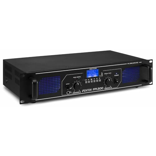 Fenton FPL500 PA Verstärker 500 Watt, 3 Kanal Endstufe, Digitalverstärker mit Bluetooth, AUX, USB, MP3-Player, Mehrkanal Leistungsverstärker, Amplifier, Schwarz von Fenton