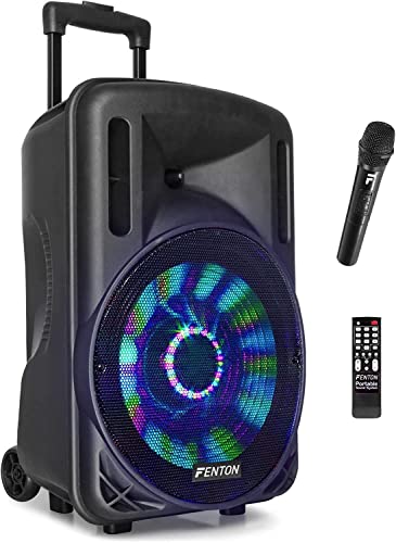 Fenton FT12LED - Partybox, Musikbox Bluetooth groß, Party Lautsprecher 700 Watt, Akku Musikbox, Karaoke Anlage mit UHF Mikrofon, Echo, Karaoke Machine, MP3, SD, USB, Fernbedienung von Fenton