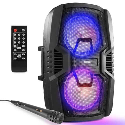 Fenton FT210LED - tragbarer Partylautsprecher, Bluetooth Partybox mit Lichteffekt und Mikrofon, 700 Watt Peak, Karaoke Maschine 2X 10 Zoll, Musikbox, Party Speaker, mobiler Lautsprecher von Fenton