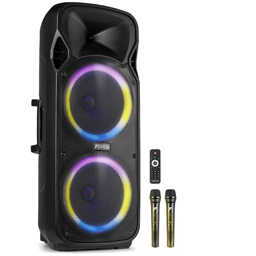 Fenton FT212LED MK2, Party Box Bluetooth Lautsprecher Groß 1400W, Musikbox Bluetooth Groß, 15" LED Subwoofer, Mikrofon, Akku- Netzbetrieb, AUX Eingang, USB Media-Player, Stereo-Pairing, Partybox von Fenton