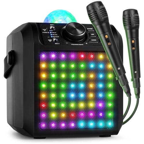 Fenton KAR55B – Musikbox Kinder Karaoke Anlage mit 2 Mikrofonen, Jelly Ball LED-Discolicht, Bluetooth, 10 Std. Akku, 50 Watt Leistung, AUX-Anschluss, Portable Karaoke Maschine Kinder, Schwarz Fenton KAR55B – Musikbox Kinder Karaoke Anlage mit 2 Mikrofonen, Jelly Ball LED-Discolicht, Bluetooth, 10 Std. Akku, 50 Watt Leistung, AUX-Anschluss, Portable Karaoke Maschine Kinder, Schwarz von Fenton