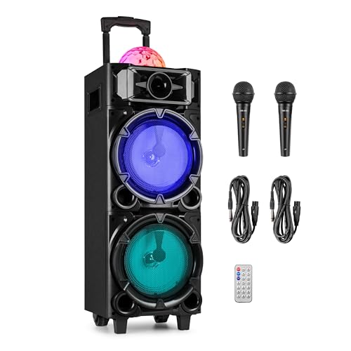 Fenton LIVE290 Karaoke Box, Musikbox Bluetooth – Karaoke Anlage mit 2 Mikrofonen – 300 Watt Bluetooth Lautsprecher Groß mit Lichtshow, 8" Woofer – Karaoke Set, Karaoke Maschine Kinder & Erwachsene von Fenton