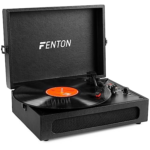 Fenton RP118B - Bluetooth Plattenspieler mit Lautsprecher, Bluetoothsender und Empfanger, Schallplattenspieler Retro Vintage, Vinyl Player, moderner Record Player, MP3 Converter, Schwarz von Fenton
