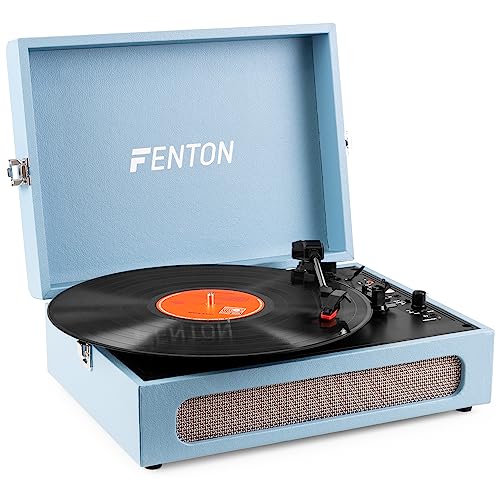 Fenton RP118E - Bluetooth Plattenspieler mit Lautsprecher, Bluetoothsender und Empfänger, Schallplattenspieler Retro Vintage, Vinyl Player, moderner Record Player, MP3 Converter, Blau von Fenton