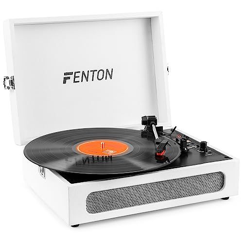 Fenton RP118F - Bluetooth Plattenspieler mit Lautsprecher, Bluetoothsender und Empfänger, Schallplattenspieler Retro Vintage, Vinyl Player, moderner Record Player, MP3 Converter, Weiß von Fenton