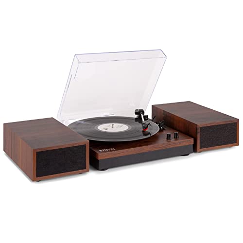 Fenton RP165D Bluetooth Plattenspieler mit Lautsprecher, Schallplattenspieler, Abdeckhaube, Auto Stopp, Home Audio Record Player, Turntable Vinyl Player in Vintage Look, Dunkel Braun Holz von Fenton