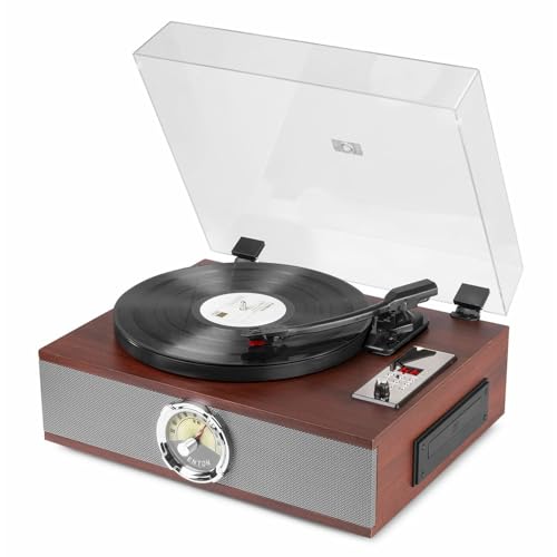 Fenton RP180 Retro Plattenspieler mit Bluetooth, CD-Player, Radio, Plattenspieler mit Lautsprecher, Vinyl Plattenspieler, Record Player, Retro Vinyl Player in Holz-Braun von Fenton