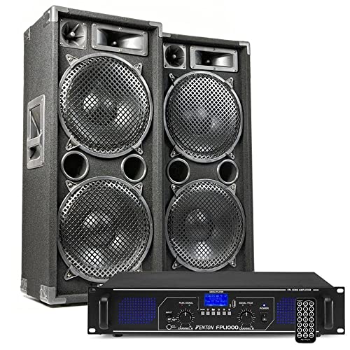 MAX212 - DJ Starter Kit - DJ Boxen Set 2800 Watt inklusive Verstärker mit Bluetooth, MP3, USB, MAX212 Bundle 2 Lautsprecher mit Verstärker, PA-Anlage Komplett Set von Fenton
