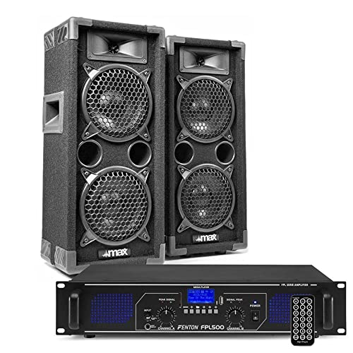MAX26 PA Anlage Komplett Set, 1200 Watt DJ Boxen Set Lautsprecher mit Verstärker und Kabel, Lautsprecherset, Karaoke Set, Soundanlage, Musik Boxen, PA Komplett Set - Schwarz MAX26 PA Anlage Komplett Set, 1200 Watt DJ Boxen Set Lautsprecher mit Verstärker und Kabel, Lautsprecherset, Karaoke Set, Soundanlage, Musik Boxen, PA Komplett Set - Schwarz von Fenton