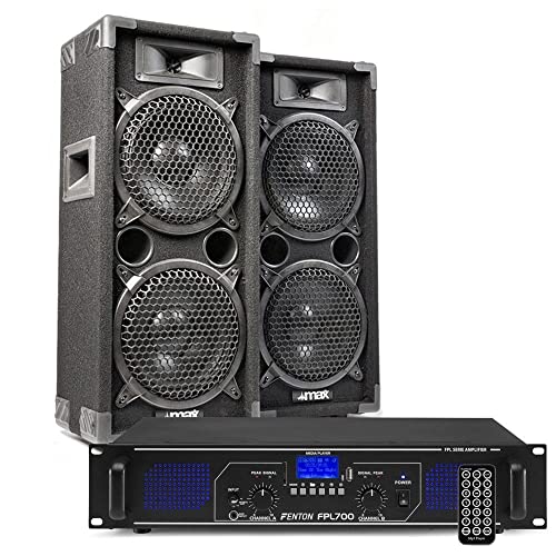 MAX28 - DJ Set, PA Anlage, DJ Boxen Set 1600W und 700W Verstärker mit Bluetooth, MP3, USB, MAX28 Bundle 2 passiv Lautsprecher, PA-System von Fenton