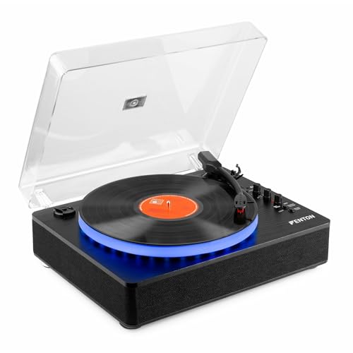 RP162LED Schallplattenspieler mit LED Licht, moderner Bluetooth Plattenspieler mit Lautsprecher, Record Player, beleuchteter Turntable Vinyl Player, BT In, BT Out, AUX, USB Playback und Encodierung von Fenton