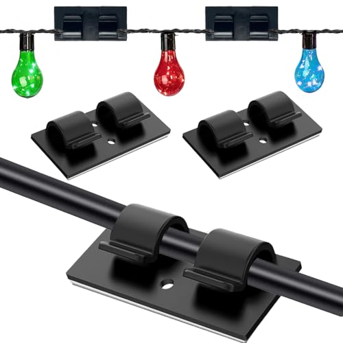Haken für Außenbeleuchtung, selbstklebend mit verbessertem Klebepad, 18 Stück starke, wasserdichte, selbstklebende Kabelclips, Schwarz von Fenxyo