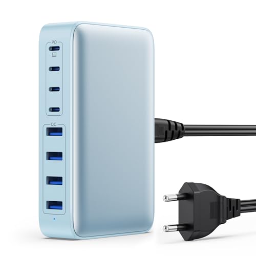 200W USB C Ladegerät Mehrfach, GaN III 8-Port Schnellladegerät PPS PD 65W Ladegerät Adapter Schnellladestation mit USB-A Netzteil Charger für MacBook, iPhone,SteamDeck,Smartphones (Hellblau) von Feob