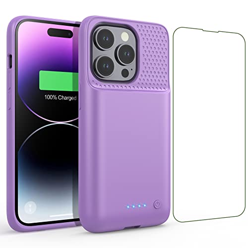 Feob Akkuhülle für iPhone 14 Pro,【2023 Neueste】7200mAh Smart Battery Case Zusatzakku Ladehülle Tragbare Akku Hülle Abnehmbare Handyhülle Akku Powerbank hülle Akku Case für iPhone 14 Pro[6,1 Zoll]-Lila von Feob