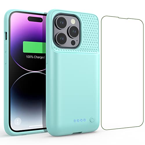 Feob Akkuhülle für iPhone 14 Pro,【2023 Neueste】7200mAh Smart Battery Case Zusatzakku Ladehülle Tragbare Akku Hülle Abnehmbare Handyhülle Akku Powerbank hülle Akku Case für iPhone 14 Pro[6,1 Zoll]-Grün von Feob