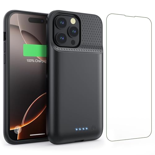 Feob Akkuhülle für iPhone 16 Pro Max, 8600mAh 15W Powerbank Hülle Zusatzakku Akku Case Akku Ladehülle Handyhülle Akku Battery Case Akku Hülle für iPhone 16 Pro Max(6,9") Charger Case (A-Schwarz) von Feob