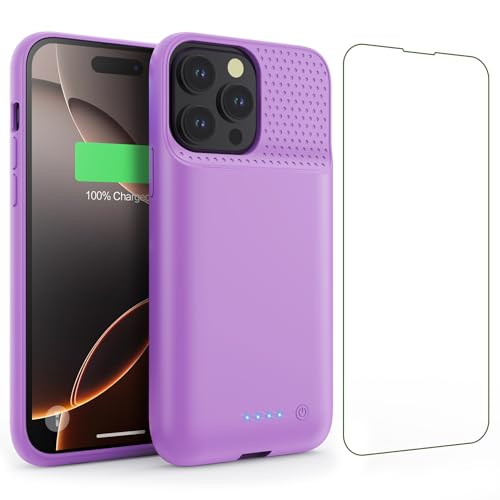 Feob Akkuhülle für iPhone 16 Pro Max, 8600mAh 15W Powerbank Hülle Zusatzakku Akku Case Akku Ladehülle Handyhülle Akku Battery Case Akku Hülle für iPhone 16 Pro Max(6,9") Charger Case (Lila) von Feob