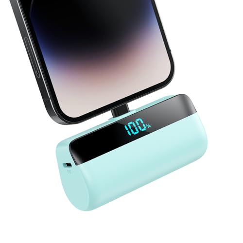 Feob Mini Powerbank für iPhone 5200mAh, 20W PD Schnelles Aufladen Power Bank Klein Ultrakompakter mit LED-Display, Externe Akkupack kompatibel mit iPhone 14/14 Plus/13 Pro/13/12/11/XS/XR/8/7/6-Grün von Feob