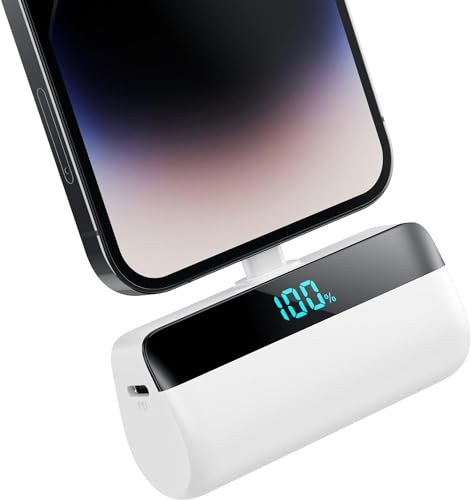 Feob Mini Powerbank für iPhone 5200mAh, 20W PD Schnelles Aufladen Power Bank Klein Ultrakompakter mit LED-Display, Externe Akkupack kompatibel mit iPhone 14/14 Plus/13 Pro/13/12/11/XS/XR/8/7/6-Weiß von Feob