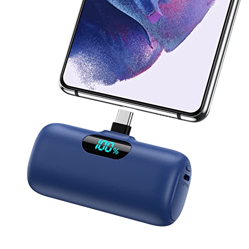 Feob Power Bank USB C 5000mAh, 15W PD 3.0A Schnelles Aufladen Powerbank Schlank LCD Display Extrener Akku Pack Kompatibel mit Samsung S23,S22/Note/Huawei/LG/Pixel/Nexus,USB-C-Telefone usw.[Blau] von Feob