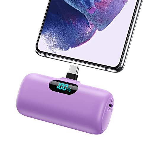 Feob Power Bank USB C 5000mAh, 15W PD 3.0A Schnelles Aufladen Powerbank Schlank LCD Display Extrener Akku Pack Kompatibel mit Samsung S23,S22/Note/Huawei/LG/Pixel/Nexus,USB-C-Telefone usw.[Lila] von Feob