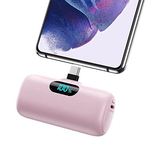 Feob Power Bank USB C 5000mAh, 15W PD 3.0A Schnelles Aufladen Powerbank Schlank LCD Display Extrener Akku Pack Kompatibel mit Samsung S23,S22/Note/Huawei/LG/Pixel/Nexus,USB-C-Telefone usw.[Rosa] von Feob