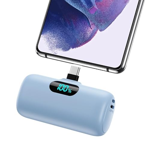 Feob Power Bank USB C 5000mAh, 15W PD 3.0A Schnelles Aufladen Powerbank Schlank LCD Display Extrener Akku Pack Kompatibel mit Samsung S23,S22/Note/Huawei/LG/Pixel/Nexus,usw. - [Hellblau] von Feob