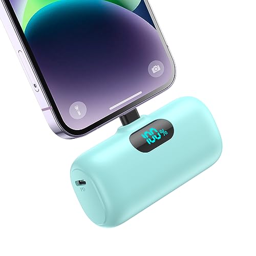 Mini Power Bank für iPhone 5000mAh, Upgrade 15W PD 3.0A Schnellladung, Leicht-Kompakt Powerbank LCD Display Akkupack Kompatibel mit iPhone 14/14 Pro Max/13/13 Pro Max/12/12 Pro/11/XR/X/8/7/6 - Grün Mini Power Bank für iPhone 5000mAh, Upgrade 15W PD 3.0A Schnellladung, Leicht-Kompakt Powerbank LCD Display Akkupack Kompatibel mit iPhone 14/14 Pro Max/13/13 Pro Max/12/12 Pro/11/XR/X/8/7/6 - Grün von Feob