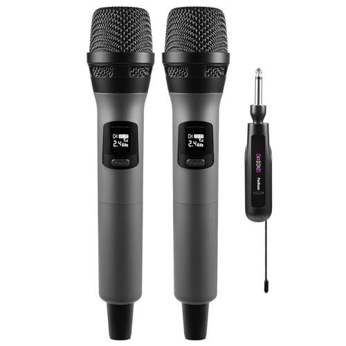 Kabelloses Mikrofon FerBuee Dual Professional Schnurlos Handheld Mikrofon System für Verstärker, PA System, Karaoke, Treffen, Partei, Kirche, FerBuee Sprachverstärker tragbar (Grau & Grau) von FerBuee
