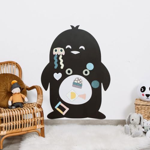 FERFLEX - Magnettafel für Kinder - Pinguin - Wanddekoration mit wiederpositionierbarem magnetischem Klebeband - wird mit einem Set geometrischer Formen verkauft - 60x81cm von Ferflex