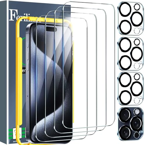 [8-in-1] Ferilinso Schutzfolie für iPhone 15 Pro Max Panzer Schutz Glas Zubehör 4 Stück Panzerfolie Displayschutz 4 Stück Kameraschutz Hülle Freundlich Camera Glass Screen Protector für 6,1Zoll von Ferilinso