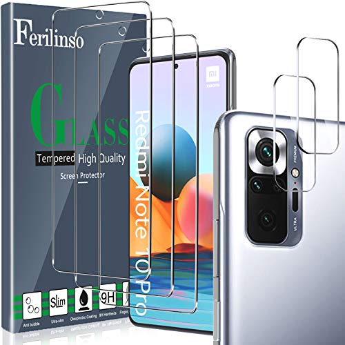 Ferilinso [5 Stück] 3 Stück Panzer Schutz Glas + 2 Stück Kamera Panzer Schutz Glas DisplayPanzer Schutz Glas für Xiaomi Redmi Note 10 Pro/Note 10 Pro Max [Kompatibel mit Handy Hülle] von Ferilinso