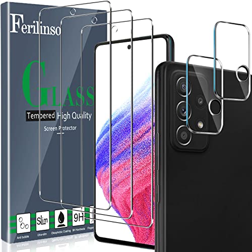 Ferilinso Entworfen für Samsung Galaxy A53 5G Panzer Schutz Glas Schutzfolie, 3 Stück HD Klar Schutzfolie mit 2 Stück Kamera, Hülle Freundlich, Kameraschutz, Displayschutzfolie, 9H Härte von Ferilinso