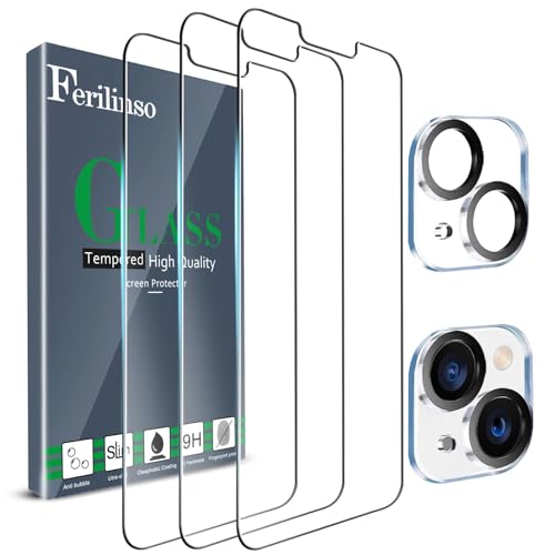 Ferilinso Entworfen für iPhone 13 Mini Härte Folie, 3 Stück HD Klar Schutzfolie mit 2 Stück Kamera Härte Folie, Hülle Freundlich, Kameraschutz, Displayschutzfolie, 5.4 Zoll 5G, 9H Härte von Ferilinso